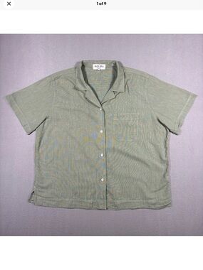 Alex Mill Wash & Go Shirt Womens XL Green Button Up Short Sleeve Loop Collar